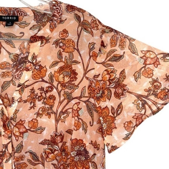 Torrid Lexie Babydoll Pink Floral Sheer Chiffon Tunic Blouse - Picture 7 of 11